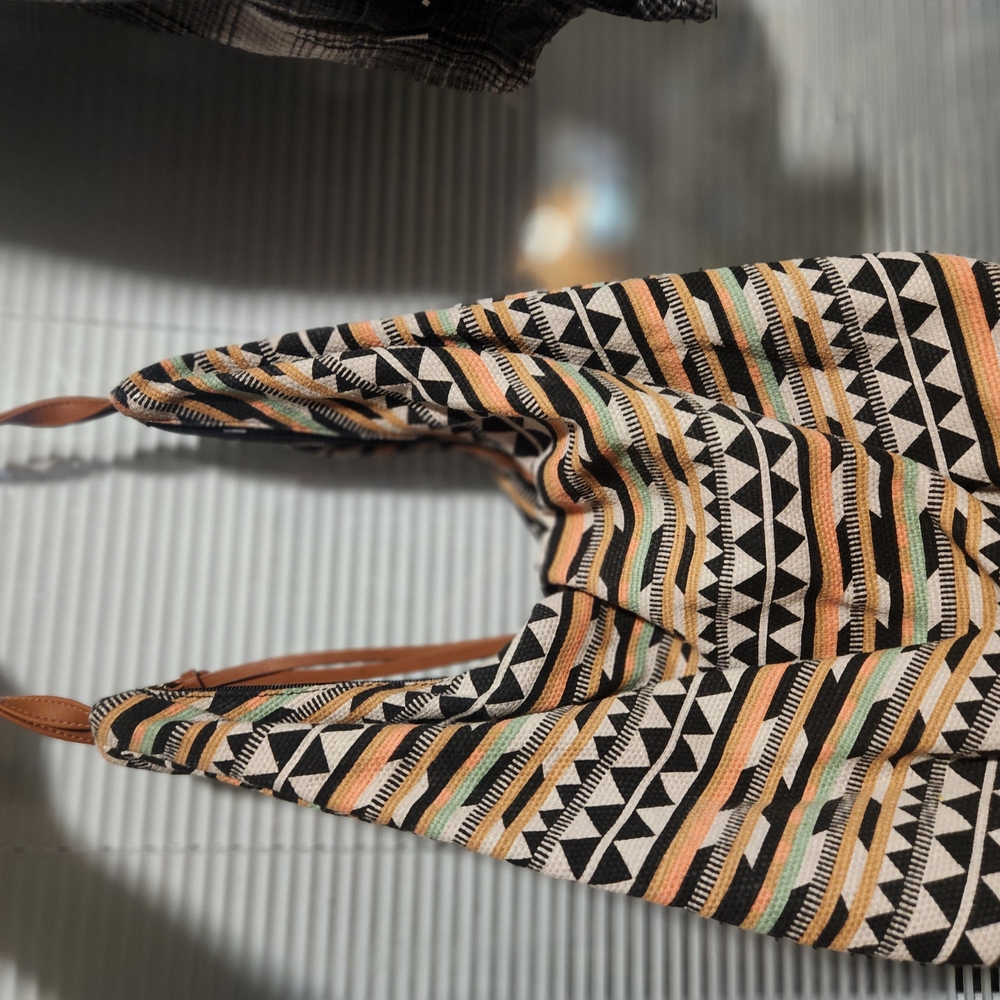 Patterned Women's Bag with Black and Tan Accents